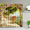 Waterproof Shower Curtain Set Flowers Arch Bridge Landscape Home Decor Bathroom Curtain Polyester Fabric Background Wall Decor