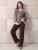 Women's Autumn and Winter Leopard Print Jacquard Crew Neck Knitted Sweater Loose Shoulder Lantern Sleeve Casual Pullover