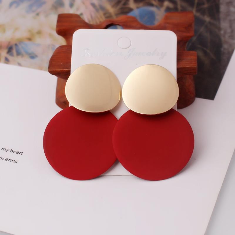 9Colors Double Round Wafer Drop Earrings for Women European American Colorful Geometry Metal Hyperbole Brincos Party Jewelry