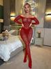 European Style Open Crotch Bodysuit: Long Sleeve, See-Through, Off-the-Shoulder Fishnet Lingerie