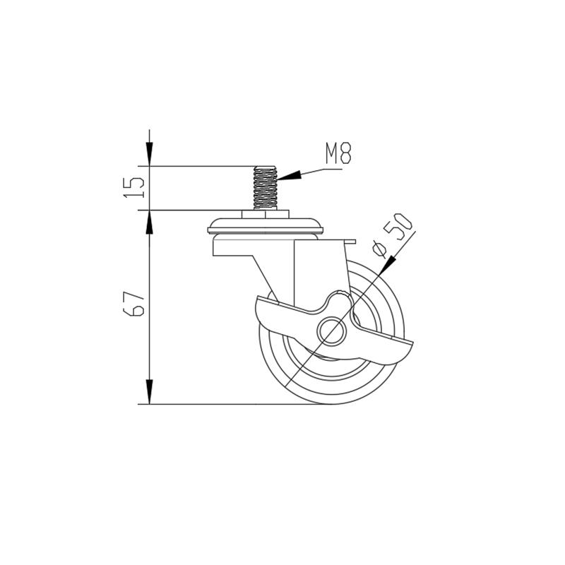 Chinesischer Hersteller 7183 M8 50mm Rad Durchmesser Gewindeschaft Schwenkrollen Industriell zum Bewegen von Maschine Roboter Werkbank M8 M10 M12