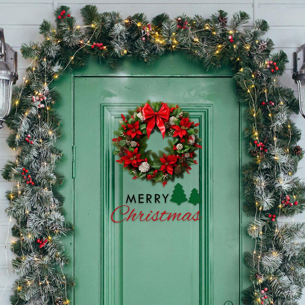 Christmas Wreath Wall Sticker Art Xmas Wall Decal for Kids Room Office Party Removable PVC Wallpaper Office Indoor Nursery