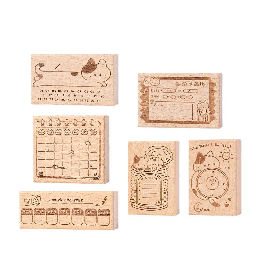 Adorable Wooden Cat Stamps for Planners and Journals – Meow Box Series