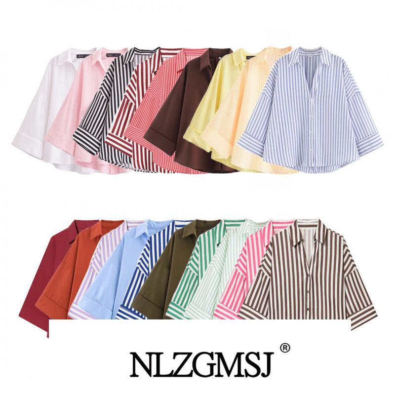 2026 European & American Fashion: Versatile V-Neck Wide Sleeve Shirt Large