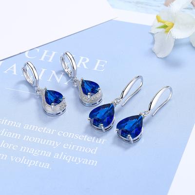 Trendy Dames Zilveren Naald Oorbellen Blauwe Zirkonia Delicaat Inleg Natuursteen Haak Hangende Oorbellen voor Dames Bruiloft