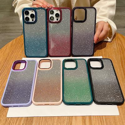 Plating Camera Lens Frame Gradient Glitter Back Cover For Iphone 14 Pro Max Plus 11 12 13 Pro Max Case Shockproof Bumper