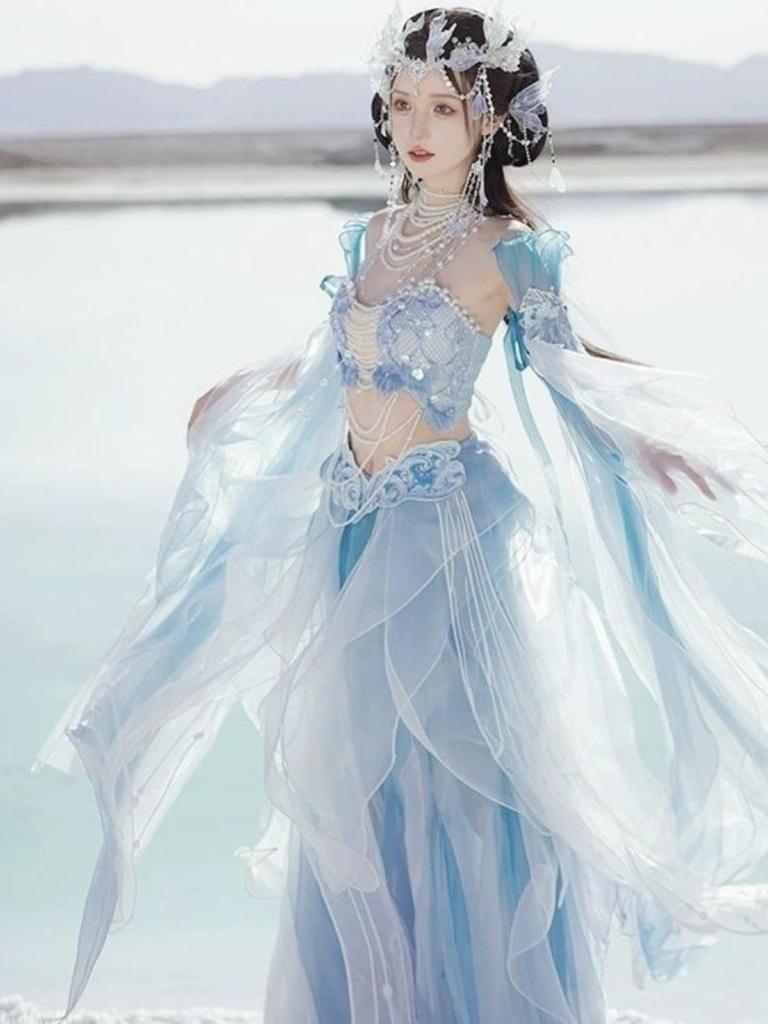 Princesa Sereia Série Exótica: Vestido de Fada Bordado Degradê Hanfu