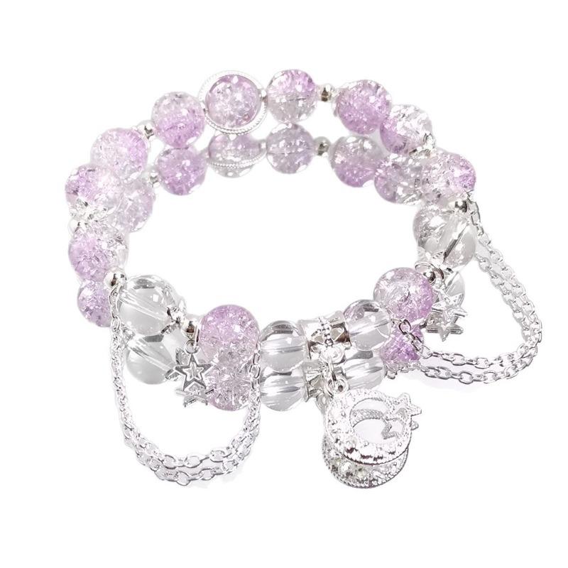 1Pc Sweet Crystal Moon Bracelet Women's Beaded Bracelet Niche Design Super Immortal Student Girlfriend Jewelry