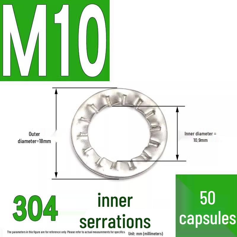 304 Stainless Steel External & Internal Tooth Lock Washer, Anti-Slip, Anti-Loosening, Size M6-M30