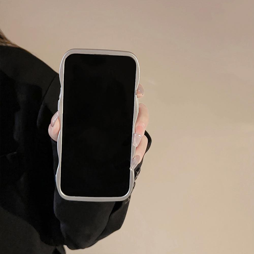 Electroplated Silver Apple 17 Phone Case, High-end Feel for iPhone 14, Suitable for 16, 15 Pro Max, Wavy Edge, Solid Color for 12