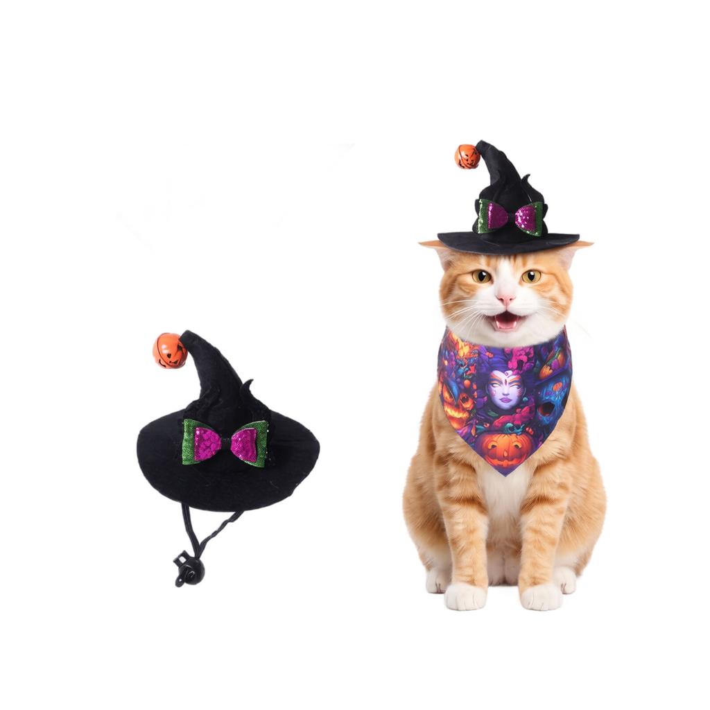 Pet Halloween Costume Hat and Bandana Set for Cats and Dogs