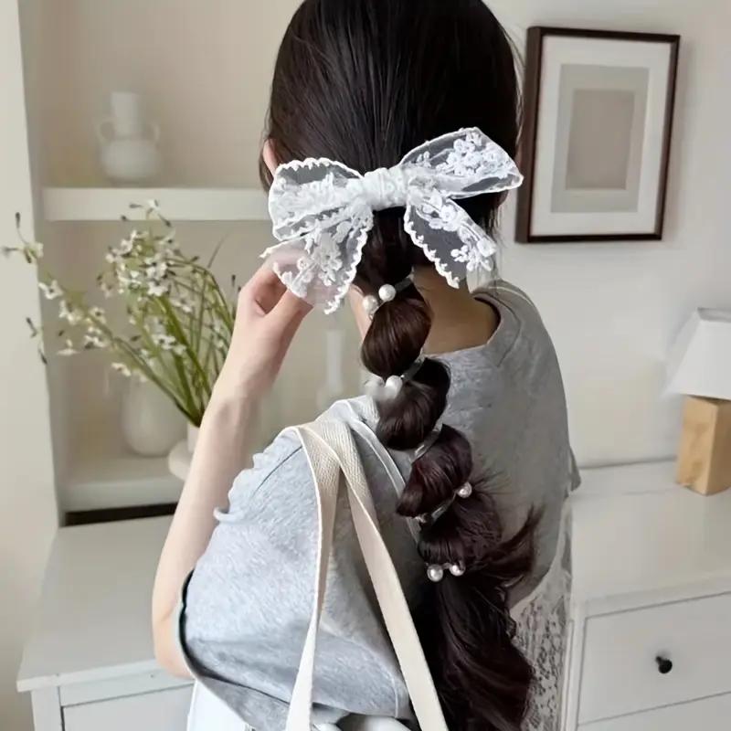1PCS Fairy Lace Bow Bead Bubble Braid Hair Ring Hair Tie Hair Rubber Band Side Ponytail Hair Accessories