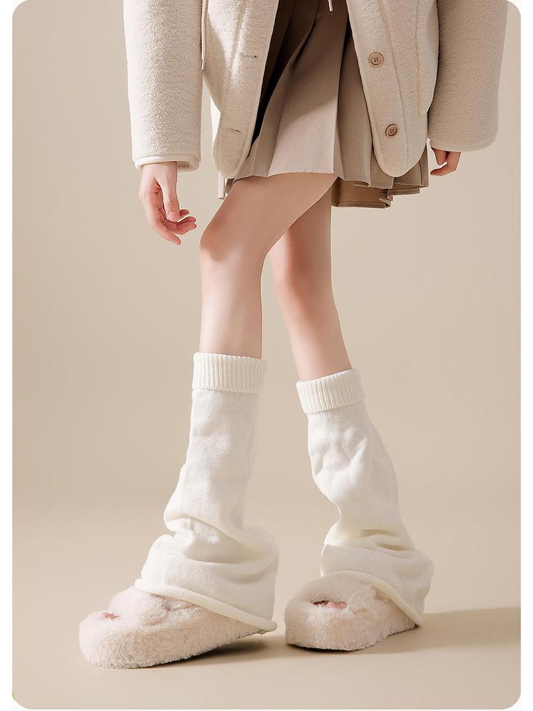 Solid Color Women's Ruffle Leg Warmers - Knitted, Versatile, Flared, Hot Girl Style Long Socks for Spring and Autumn.