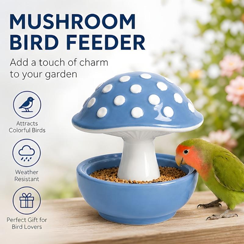 Garden Display Bird Bowl for Pet Birds, Molded Mushroom Dish with Open Bowl, Center Stem, Home Use, and Daily Use