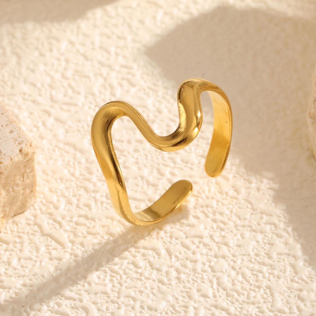 Minimalist Geometric Stainless Steel Ring for Women Wavy Water Drop Rings Gold Plated Daily Jewelry Gift
