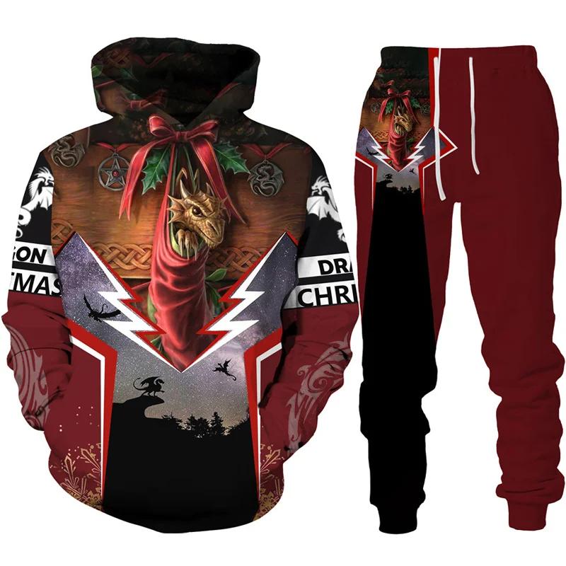 Drache 3D Druck Herren Totenkopf Kapuzenpullover Sets Trainingsanzug/Hose Herbst Winter Langarm Pullover Anzug Punk Lässig Übergröße Hohe Qualität