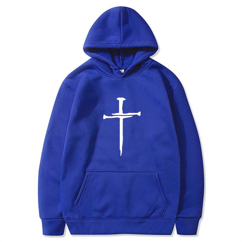 Men's Cross Graphic Hoodie - Black Casual Pullover Sweatshirt with Religious Symbol Print, Fashion Streetwear for Autumn/Winter