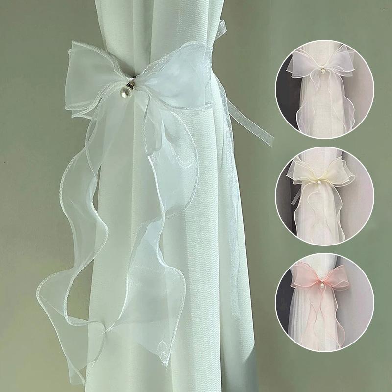 Modern Chemical Fiber Curtain Strap Organza Lace Bow Belt White Curtain Holder Curtains Decorative Accessories