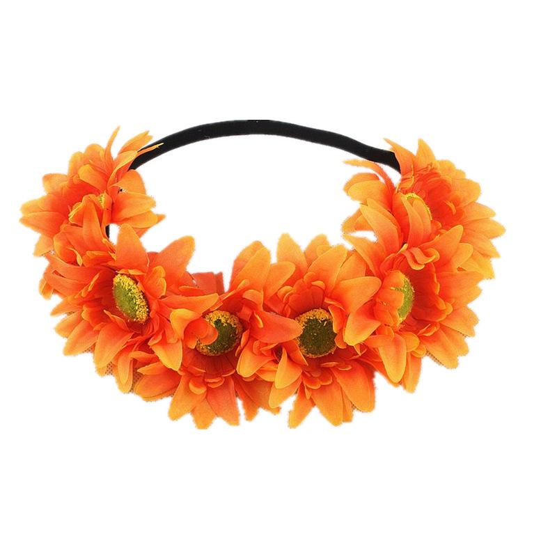 Sunflower Elastic Headband Non-Toxic Bohemian Hair Accessories Flower Crown Adjustable Artificial Daisy Flower Headband оранжевый