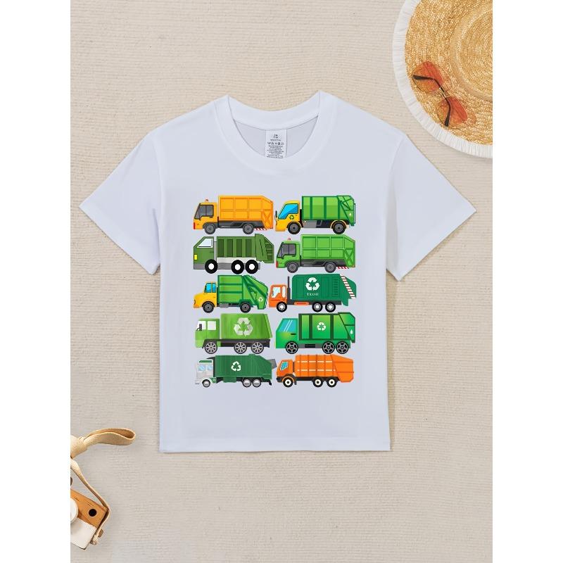 European Sizes Soft Breathable Garbage Truck Recycling Day Trash Waste Separation Birthday T-Shirt for Kids | Boys & Girls Graphic Tee