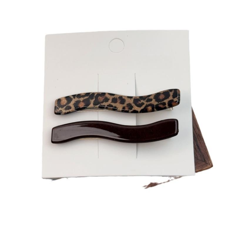 Leopard Print Brown and Beige Colorized Interwoven Retro Texture Hairpin, Sweet and Spicy Duckbill Hairpin, Side-parted Fringe Hairpin Set