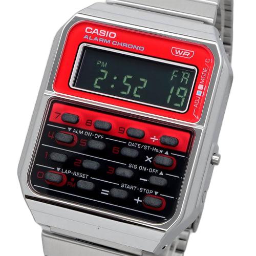 Casio CASIO Vintage Series Digital Watch with 8 Digit Calculation Function Heritage Colors CA-500WE-4B Unisex Metal Band Silver X Red Overseas Model