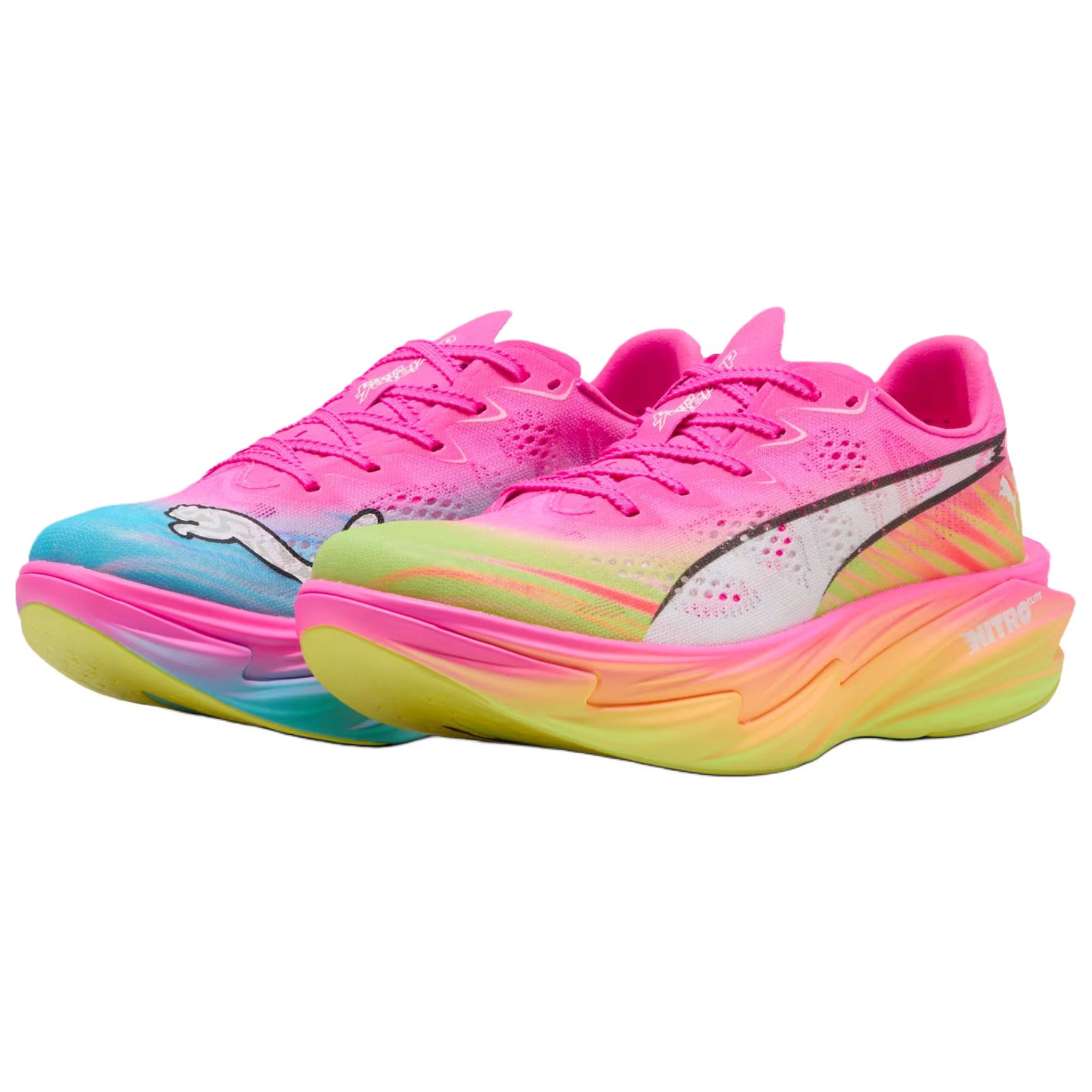 

Puma Deviate Nitro Elite 4 Poison Pink Yellow Alert Bright Aqua Women Sneakers Sun-Stream------Features 313606-01 37.5