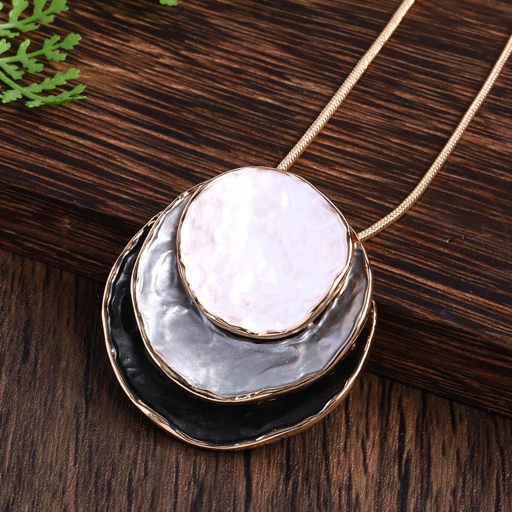 Bohemian Geometric Round Necklace: Multicolor Layered Enamel Zinc Alloy Sweater Chain