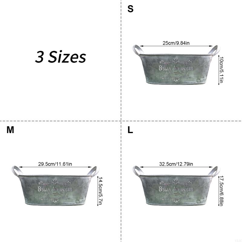 Y5JC Metal Bucket Planter With Double Handles Iron Flower Pot Metal Tray For Storage