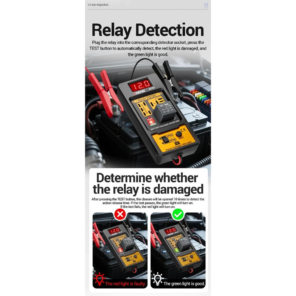 Relay Detector 11-25V ANENG RT01 Digital Universal 4/5 Pins Car Battery Vehicle Detection Digital Display Voltage Battery Tester