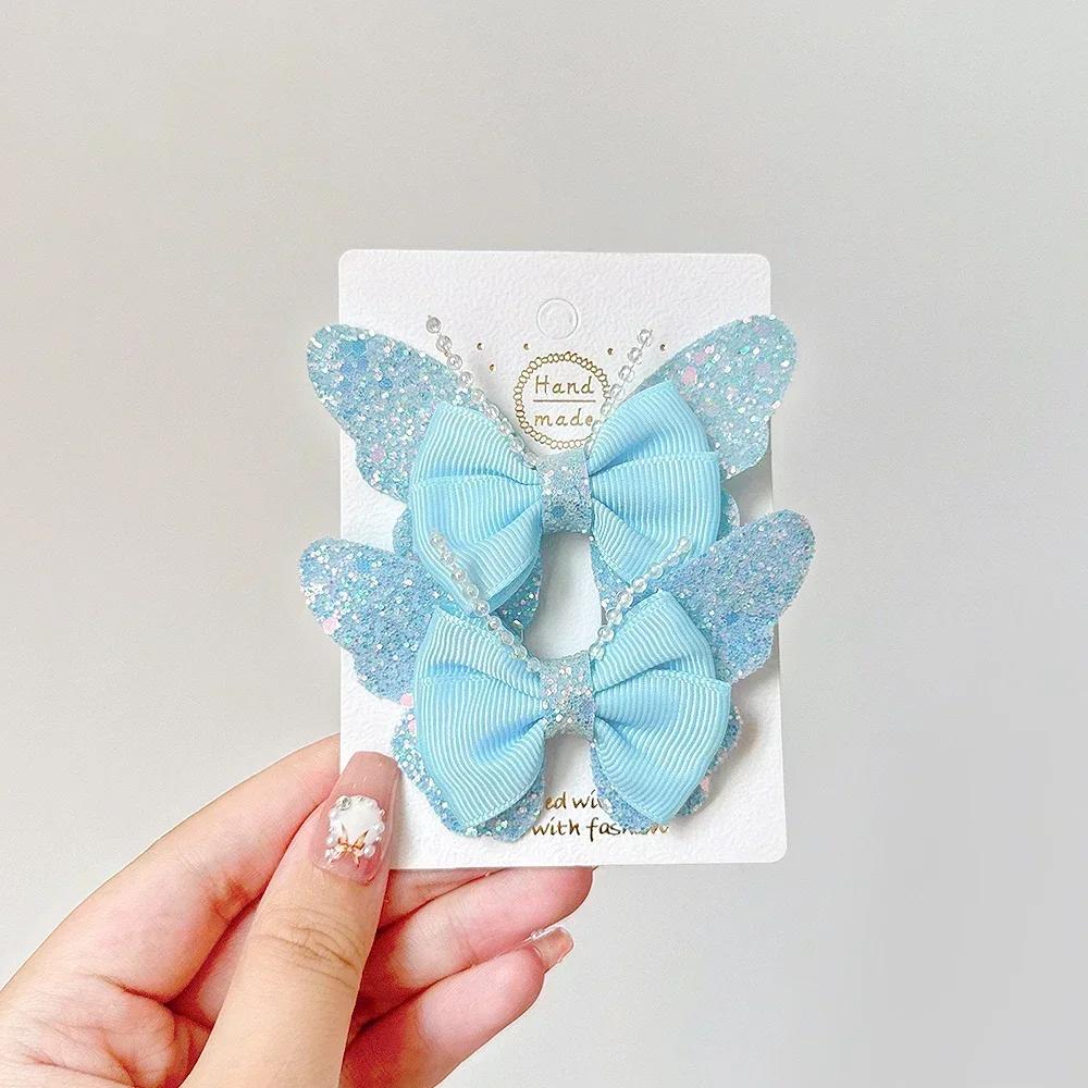 BABY BOWS 2Pcs/Set Glitter Butterfly Hair Clips for Women Girls Hairpins Children Cute Barrettes Kids Headwear Hair Accessories