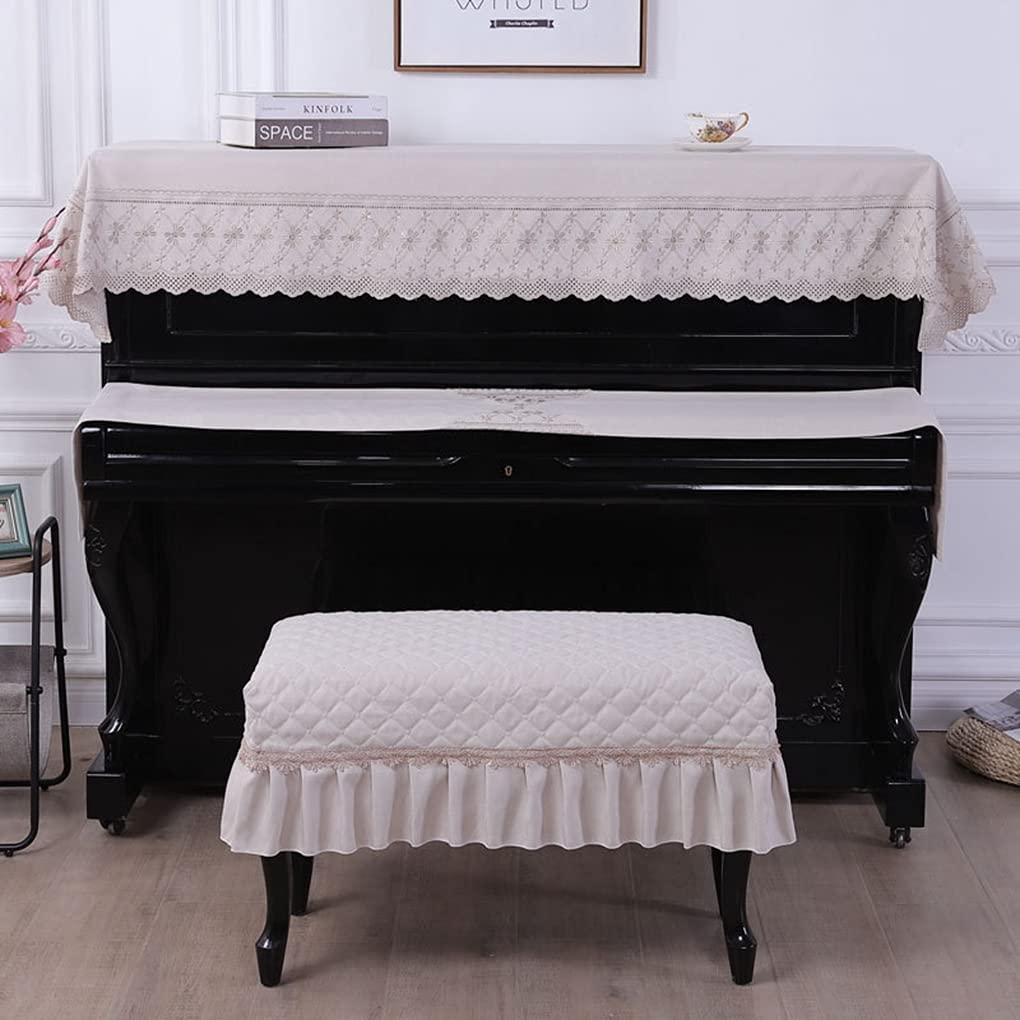 Piano Cover for Electronic Standard Upright Piano Scandinavian with European Solid Elegant Cover Keyboard Cover Chair Cover Seat Pianos Cover, Lace,