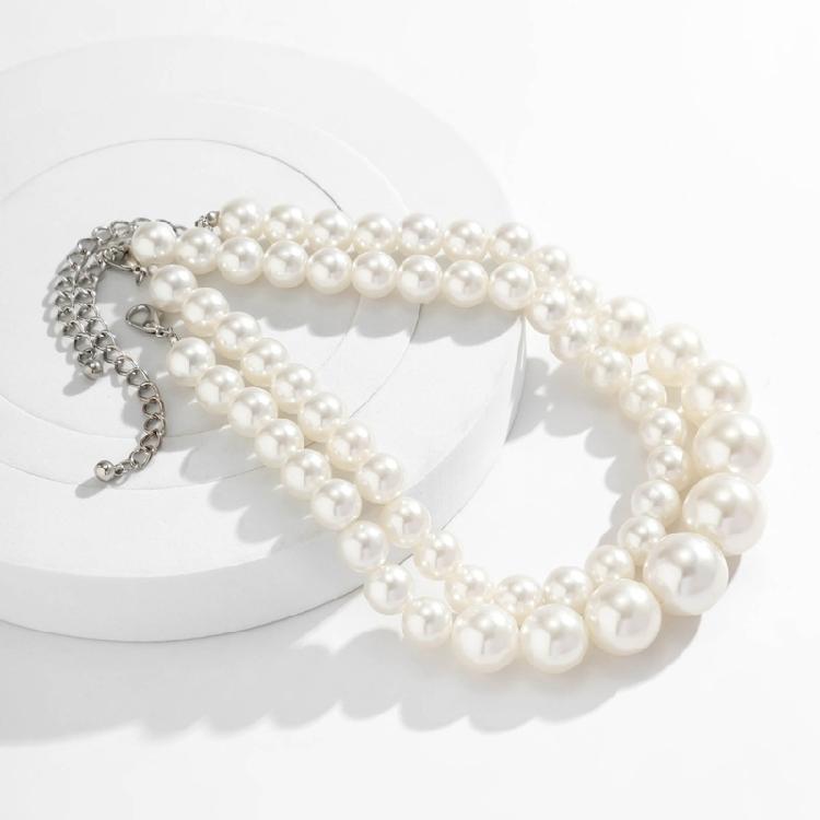 2 PCS Statement Bead Chain Necklace Elegant Pearls Beads Necklace Short Necklace