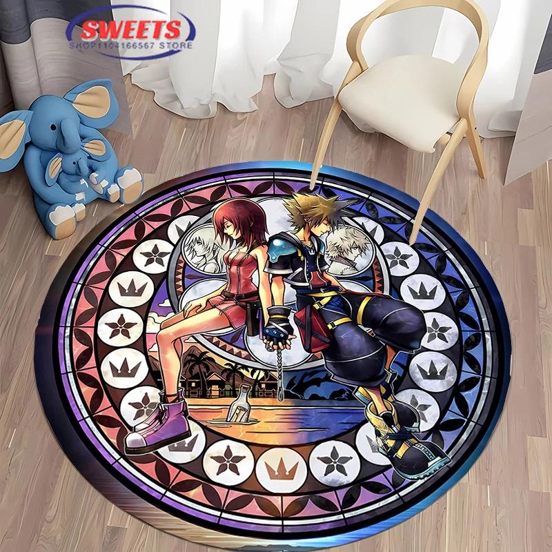 Disney Kingdom Hearts Round Carpet,Non-Slip Play Mat Floor Rug for Living Room Bedroom Kid's Room Round Mat,Durable Washable Mat