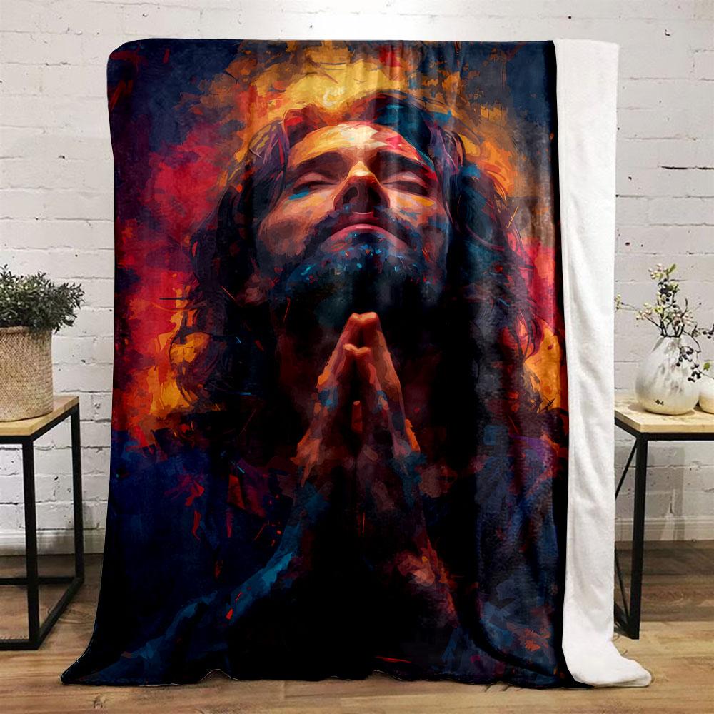 Jesus Praying Artistic Blanket Bedroom Blanket for Livingroom Couch Lunch Break Soft Throw for Friend's Festival Gift