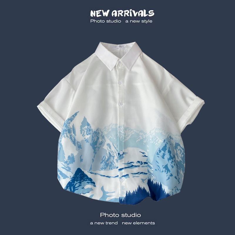 Letnia Koreańska Retro Kwiatowa Para Luźna Koszula z Krótkim Rękawem - Męski Modny Styl