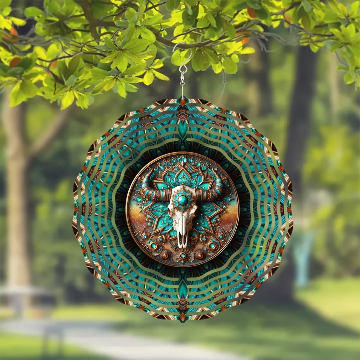 

Western Skull Wind Spinner 3D Kinetic Metal Hanging Decor for Garden Yard Indoor 360 Rotating Hook Dynamic Art Sculpture Unique Gift for Men Women 01A