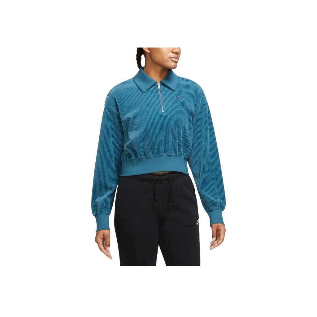 Nike Sportswear Solid Color Short Sleeve Polo Sweatshirt Women Sweatshirt Blue DQ5939-457
