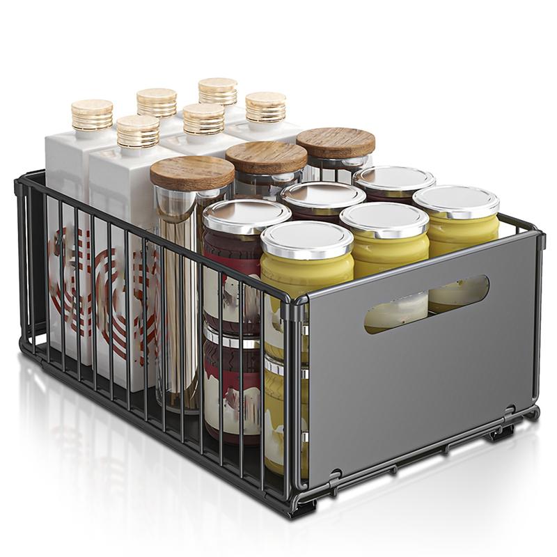 AEE2-Pull Out Kitchen Storage Rack - Kitchen Sink Shelf Slide Drawer Organizer For Seasoning Bottles, Snacks & More