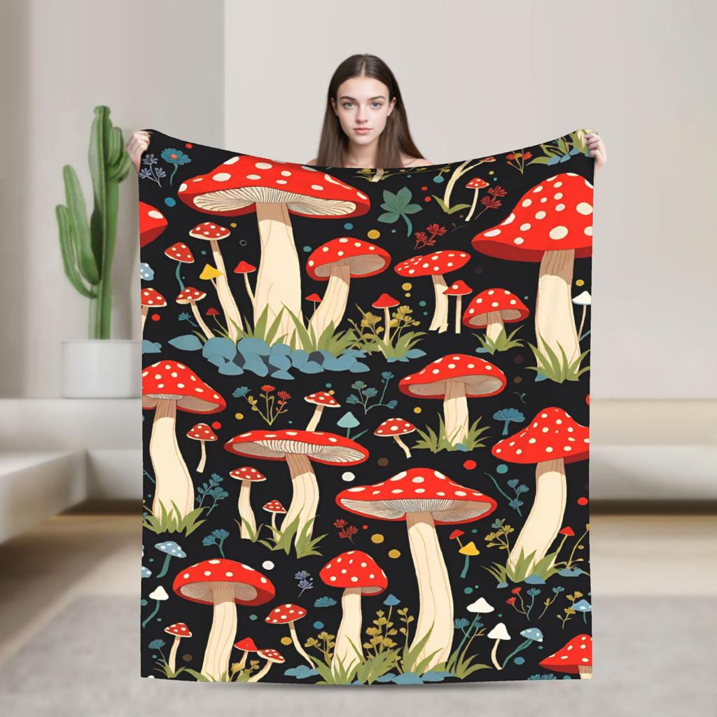 Cartoon Mushroom Blankets Fleece Decoration  Portable Super Warm Throw Blanket for Bedding Office Bedspreads