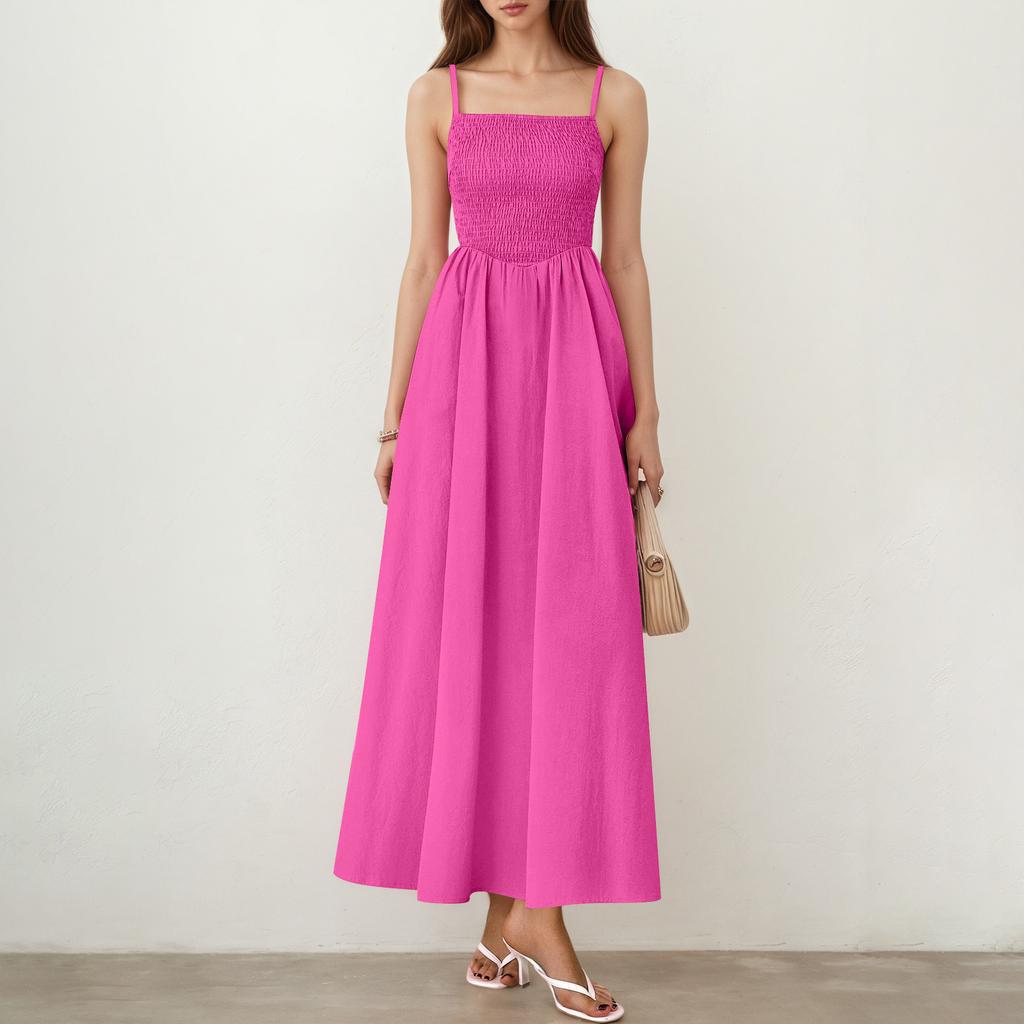 Damen Casual Mode Vintage Trägerkleid Elegantes Urlaubskleid