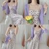 Summer Purple Dress Set With Sunproof Floral Cardigan For Women