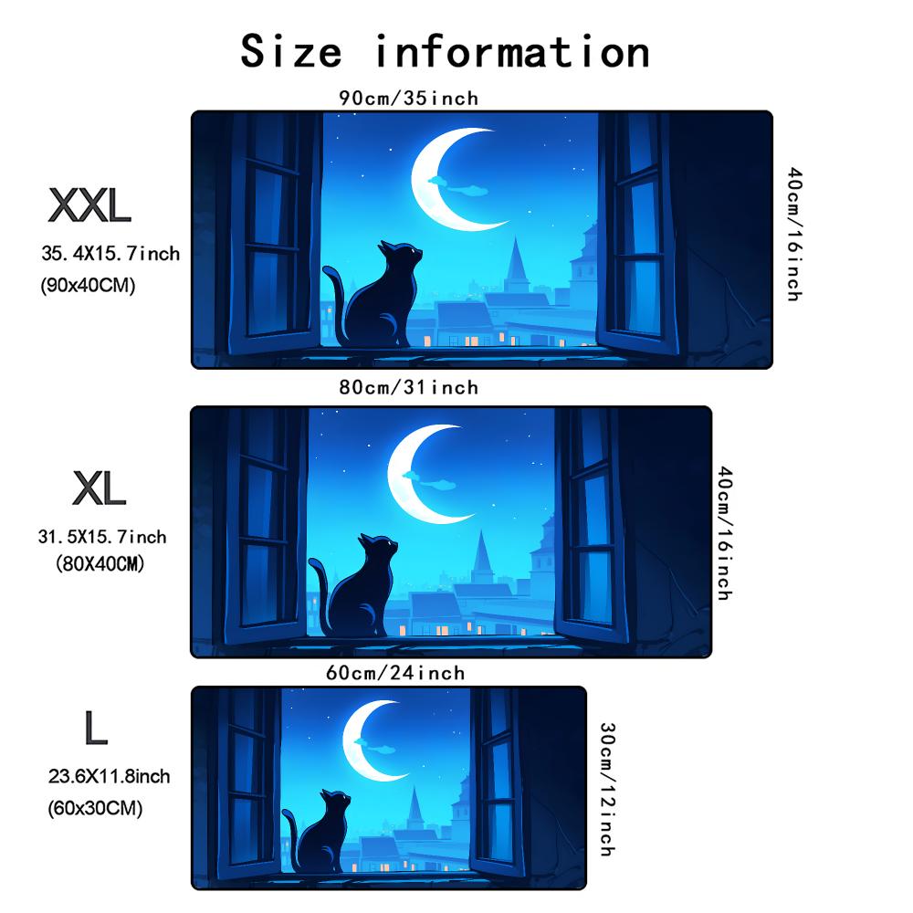 Cat Starry Sky Mouse Pad XXL Large Non-Slip Rubber Desk Mat with Stitched Edge Durable Washable Keyboard Pads for Office Home