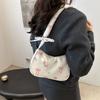Unique Wrinkled Drawstring Floral Handbag Stylish Versatile Shoulder Underarm Purse Bag For Women