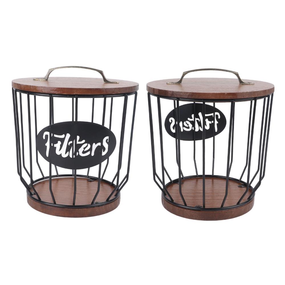 With Lid Coffee Filter Holder Wire Basket Coffee Filter Storage Container  For Home Kitchen