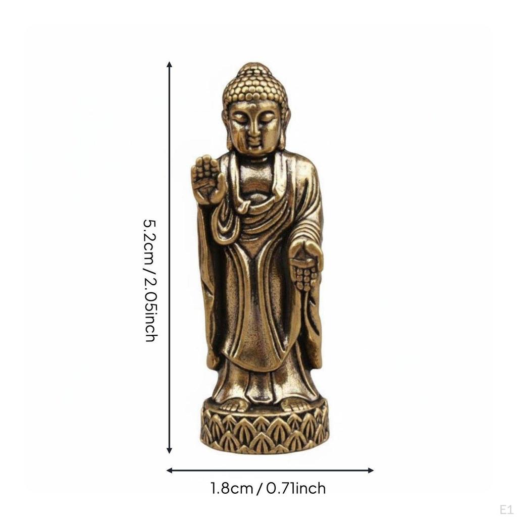 Brass Buddha Figurine Portable Antique Statue Mini Religious Decor for Buddhists, Believers,