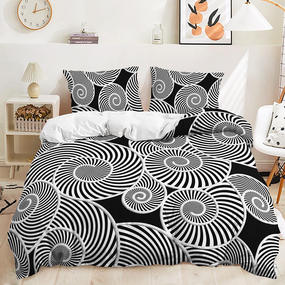 Quilt Cover Black And White Striped Pillowcase Digital Printing Three-Piece Set Bedding Simple Style