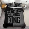 King'S Crown Pattern 3D Printed Couple Style Bedding Cover Grey Black Duvet Cover Set Soft Comfortable Polyester Quilt Cover Set