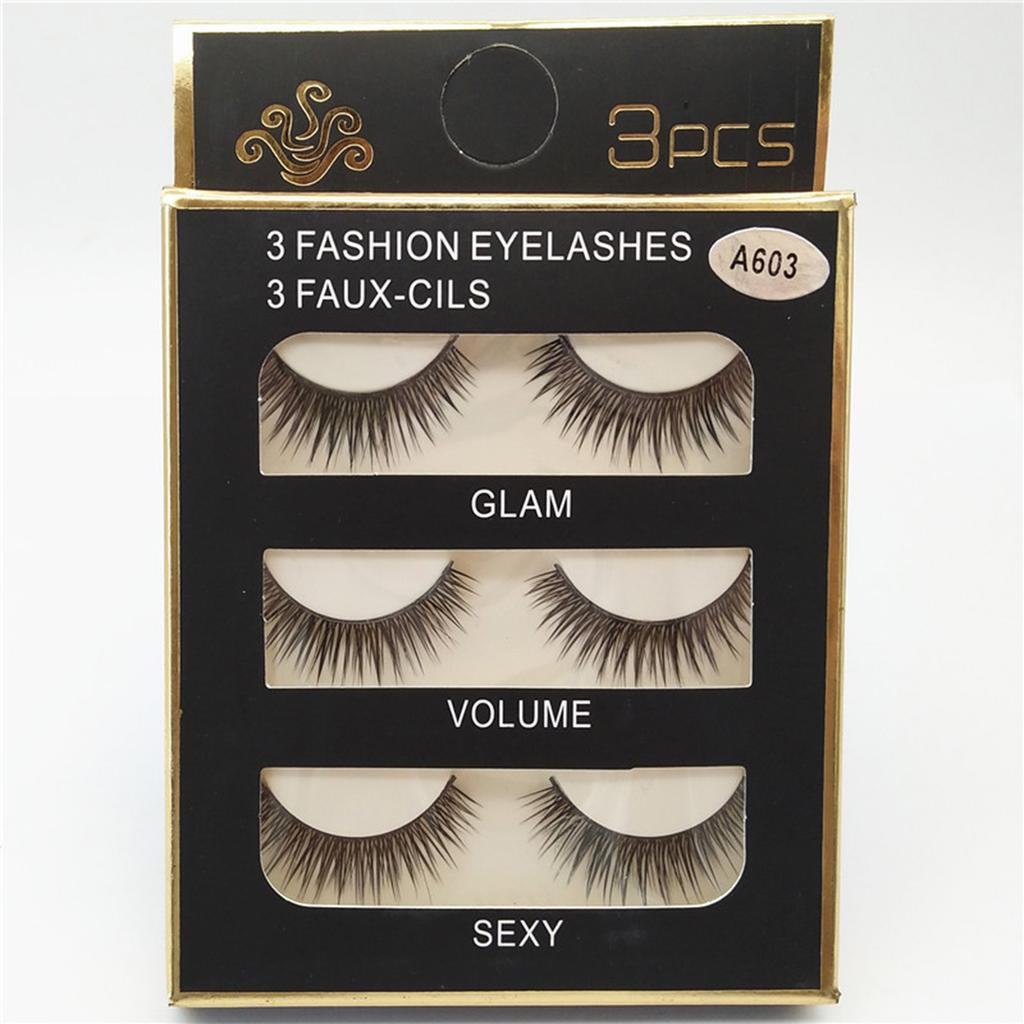 3Pairs Fashion False Eyelashes Long Lashes Extension Natural Looking Fake Eyelashes for Women Girls Party Daily Makeup