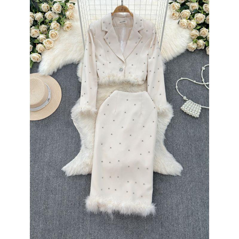 Accessible Luxury Exquisite Rhinestone Skirt Women's Summer Suit Outwear
